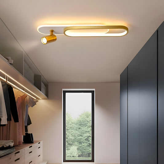 LED Chandelier with Adjustable Projector FISSO Camilla, 48W, Cold/Warm/Neutral light 3000K/4000K/6000K, Shiny Gold, Metal and Acrylic