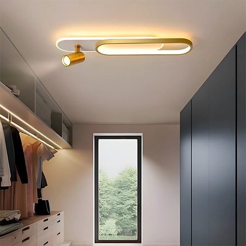 LED Chandelier with Adjustable Projector FISSO Camilla, 48W, Cold/Warm/Neutral light 3000K/4000K/6000K, Shiny Gold, Metal and Acrylic