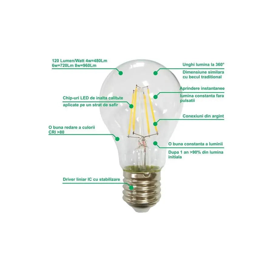 Filament LED bulb A60 E27 10W=100W 4000K