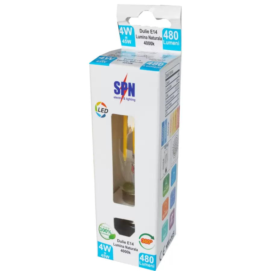 LED Filament Candle Bulb E14 4W=45W 4000K
