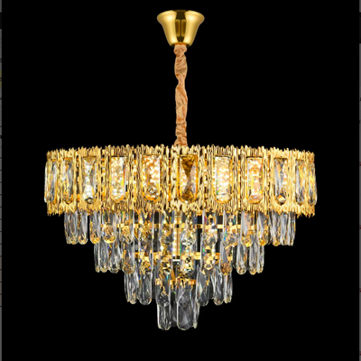Crystal Chandelier BELVEDERE Eleganza 8xE14, Diameter 49cm, Shiny Gold, Adjustable Height
