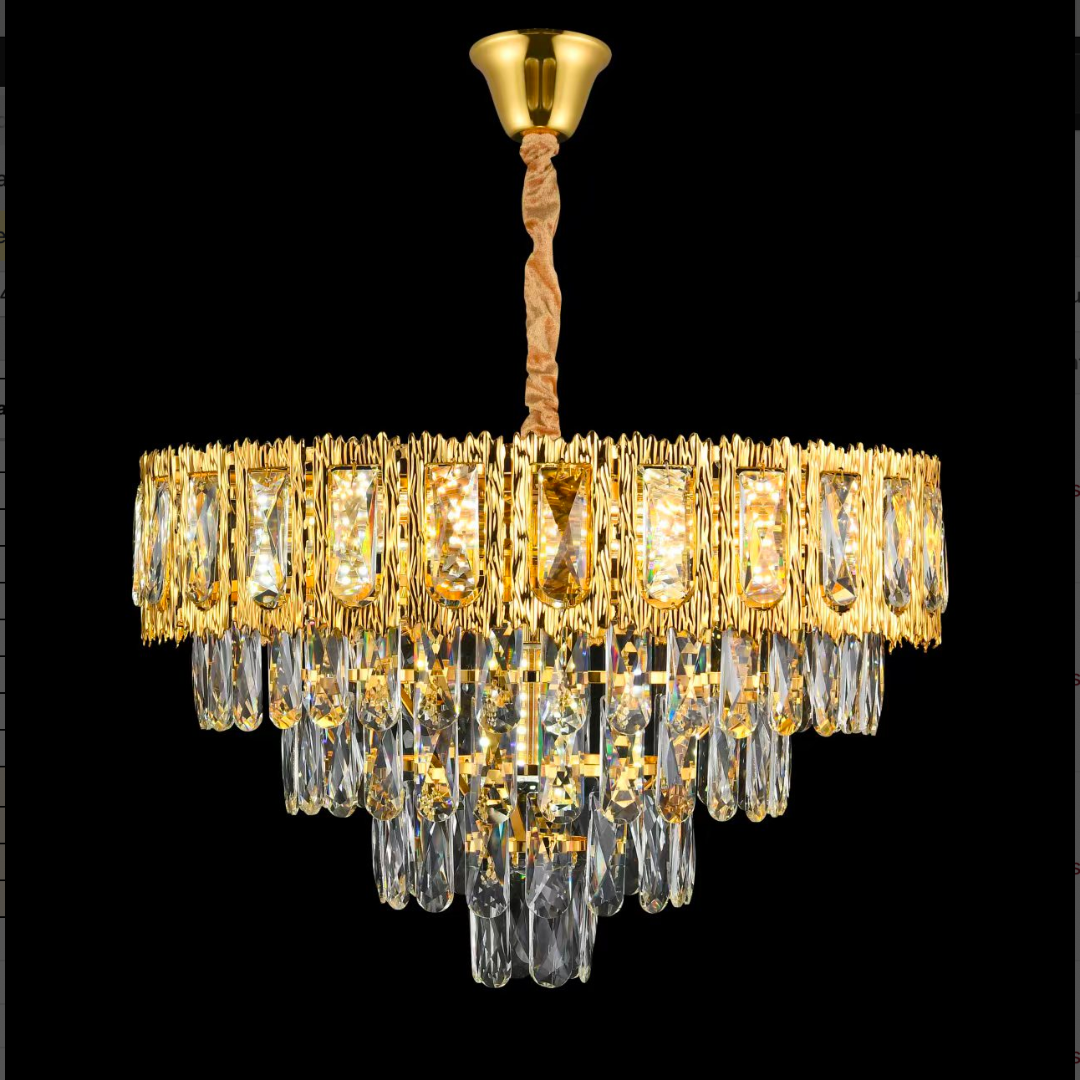 Corona Zaffiro 8xe14 crystal chandelier, 60cm diameter, glossy gold, rebrable height