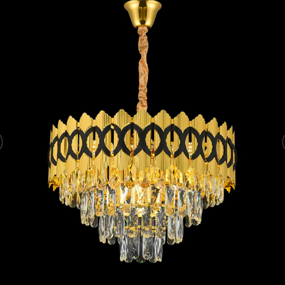 PIERREFONDS Eleganza Crystal Chandelier 8x E14, Diameter 49cm, Gold, Adjustable Height