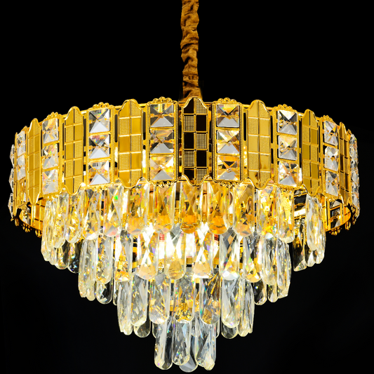 Crystal chandelier Nexia Riva 8xe14, 49cm diameter, glossy gold, rebrable height