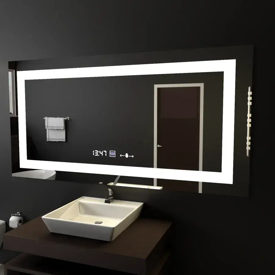 Rectangular LED Mirror 120x60cm Verite Motionglow Marcellow Dimable Clock Defrosting System