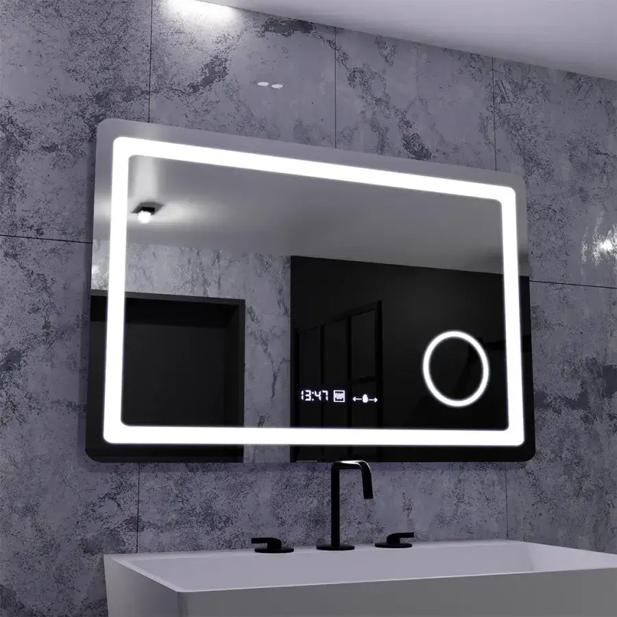 Mirror LED rectangular 90x60cm Souverain Motionglow Marcello Dismantic Clock Defrosting System
