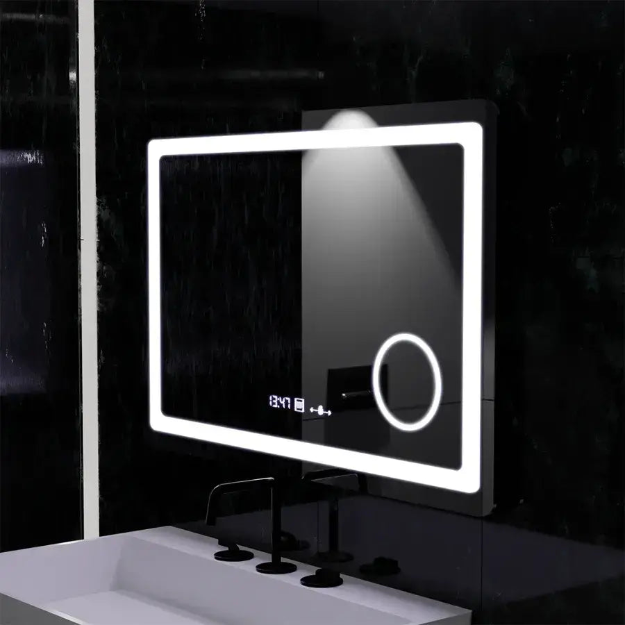 Mirror LED rectangular 90x60cm Souverain Motionglow Marcello Dismantic Clock Defrosting System