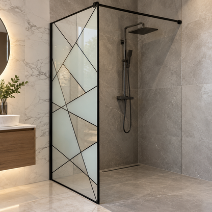 VELIA Walk-In Shower Screen, 100x195cm, Metal, Transparent and Black