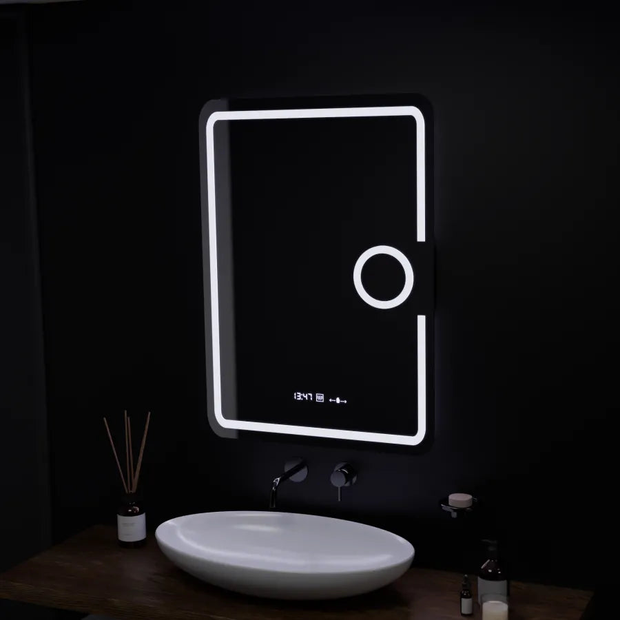 Mirror LED rectangular 50x70cm ECLAT MOTIONGLOW MARCELLO DISPUTS & TERMETER LUBA COSMETICA DIMABIL