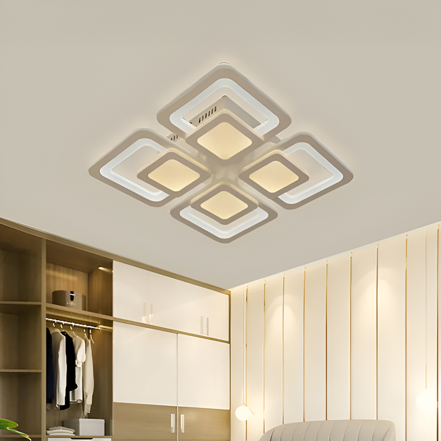 LED Chandelier with Remote Control SUSAN, 77W, 4 Squares, Cold/Warm/Neutral Light, Dimmable, White 