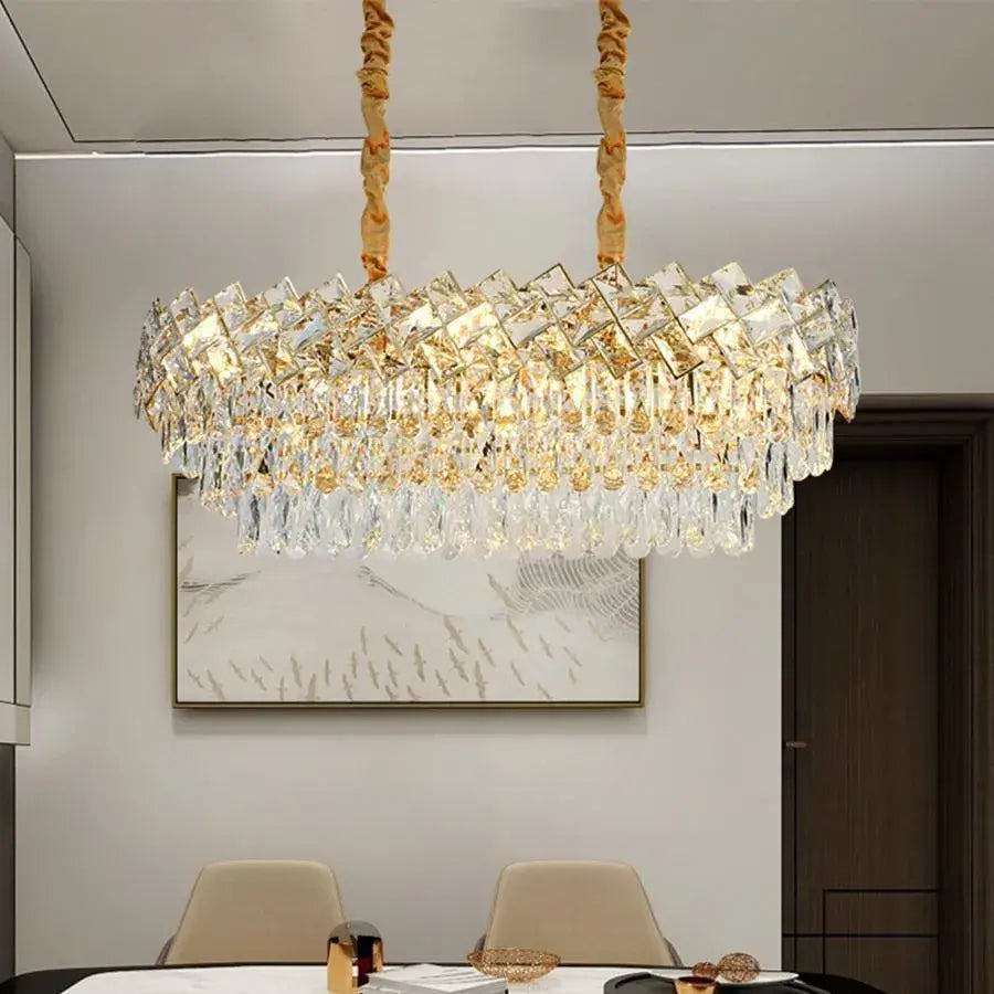 WINDSOR Regalis Crystal Chandelier 10x E27, Diameter 85cm, Shiny Gold, Adjustable Height 
