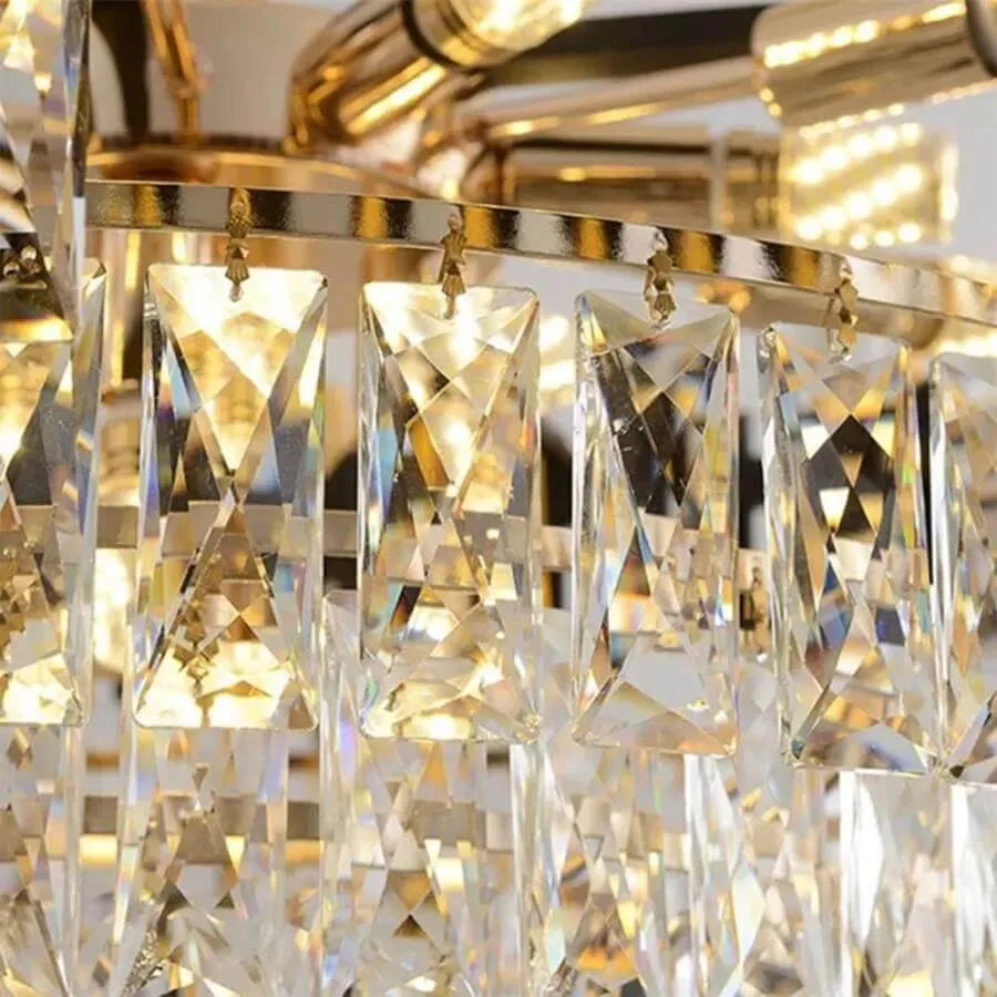 VERSAILLES Petito Crystal Chandelier 3xE14, Diameter 30cm, Shiny Gold and Black, Adjustable Height 