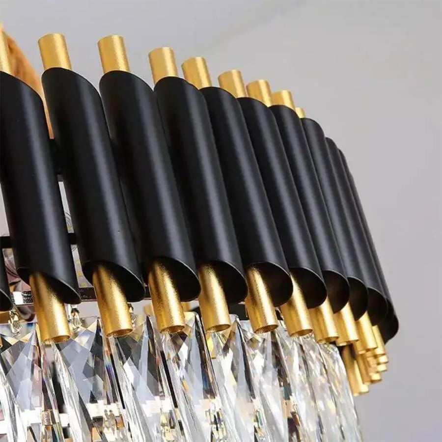 VERSAILLES Petito Crystal Chandelier 3xE14, Diameter 30cm, Shiny Gold and Black, Adjustable Height 