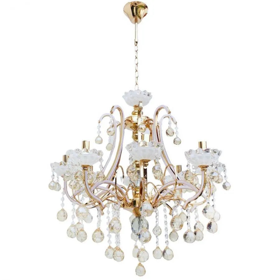 Ari Chandelier, 8*E14, White with Gold, Metal and Crystal