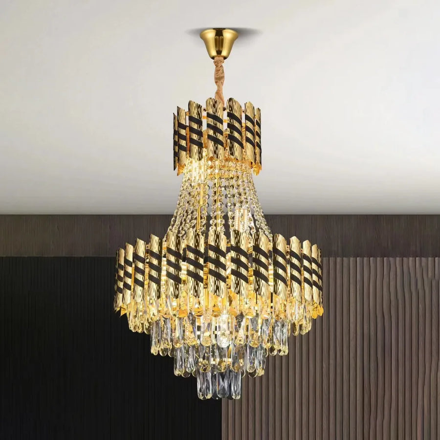 Crystal Chandelier 9XE14 Nardo Gold, 50 cm wide, 70 cm high