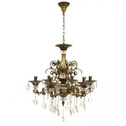 SANSSOUCI Chandelier 6xE14 Metal and Crystal Adjustable Height Antique Brass