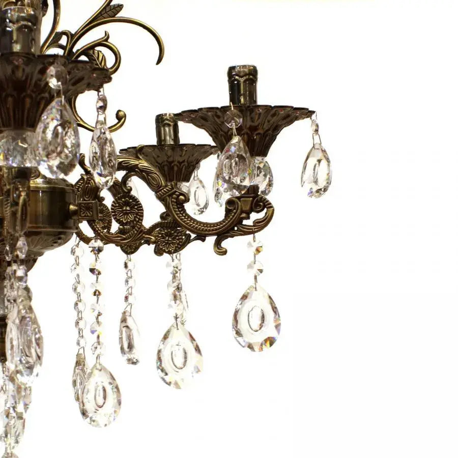 SANSSOUCI Chandelier 6xE14 Metal and Crystal Adjustable Height Antique Brass