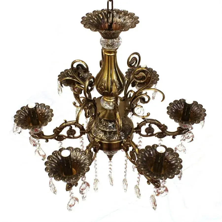 SANSSOUCI Chandelier 6xE14 Metal and Crystal Adjustable Height Antique Brass