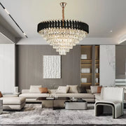 VERSAILLES Supremo Crystal Chandelier 12xE27, Diameter 80cm, Glossy Gold and Black, Adjustable Height 