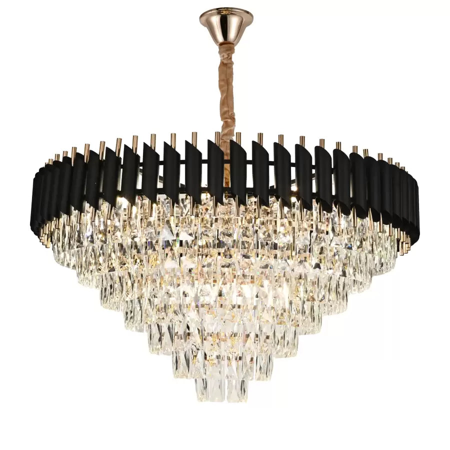 VERSAILLES Supremo Crystal Chandelier 12xE27, Diameter 80cm, Glossy Gold and Black, Adjustable Height 