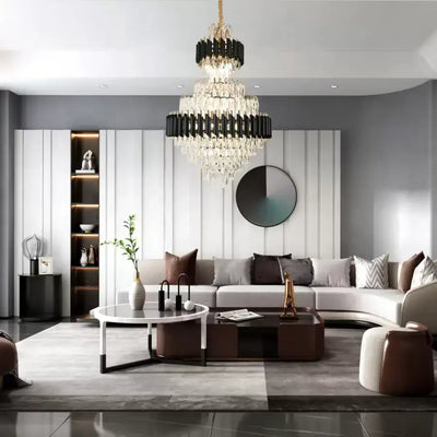 VERSAILLES Grande Supremo Crystal Chandelier 10xE14, Diameter 60cm x Height 90cm, Glossy Gold and Black, Adjustable Height 