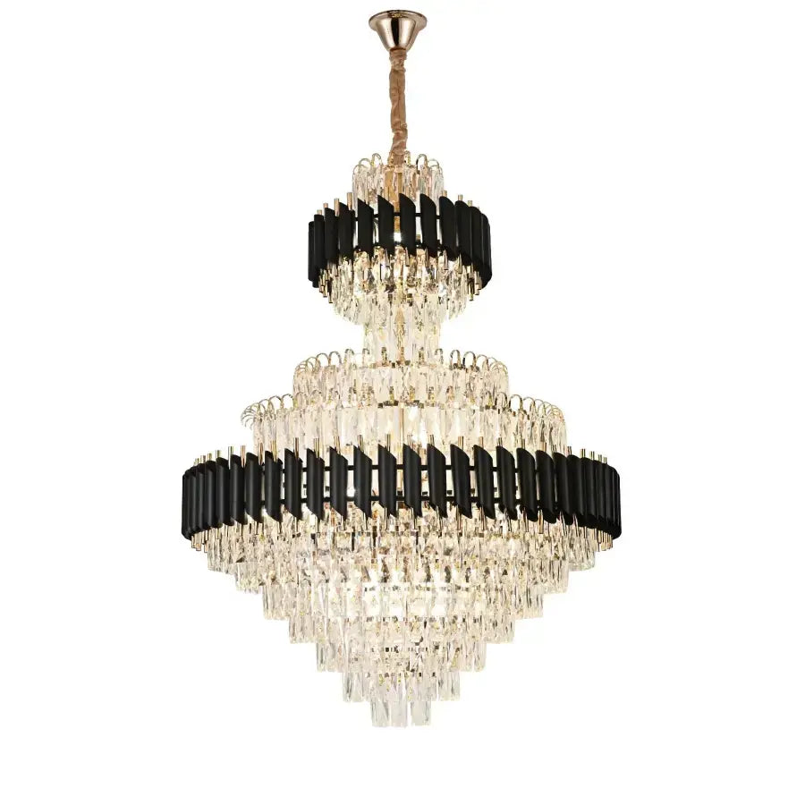 VERSAILLES Grande Supremo Crystal Chandelier 10xE14, Diameter 60cm x Height 90cm, Glossy Gold and Black, Adjustable Height 