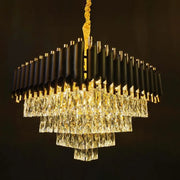 VERSAILLES Eleganza Crystal Chandelier 7x E14, Diameter 49cm, Shiny Gold and Black, Adjustable Height