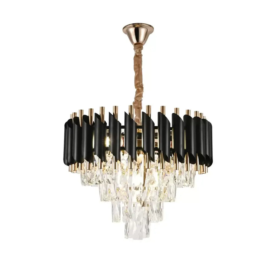 VERSAILLES Nobile Crystal Chandelier 4xE14, Diameter 40cm, Shiny Gold and Black, Adjustable Height 