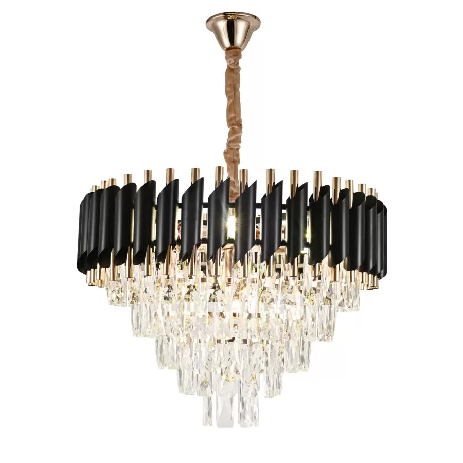 VERSAILLES Eleganza Crystal Chandelier 7x E14, Diameter 49cm, Shiny Gold and Black, Adjustable Height 