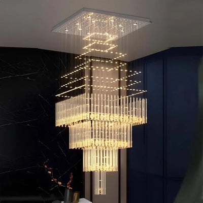 LED Crystal Chandelier 80W FLORENTIA Gold, Diameter 50cm, Height 200cm, Ladder Model