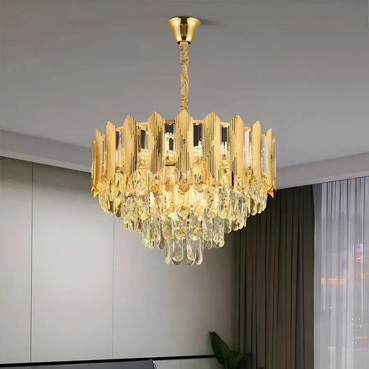HAMPTON Eleganza Crystal Chandelier 7x E14, Diameter 49cm, Shiny Gold, Adjustable Height
