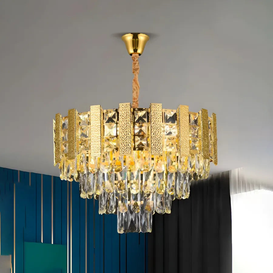 Crystal Chandelier PELES Petito 3xE14, Diameter 30cm, Shiny Gold, Adjustable Height