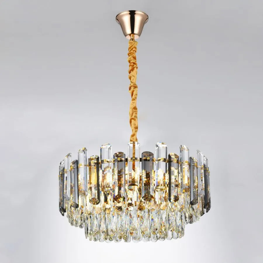 Elros Chandelier 8*E27, Metal and Crystal, Gold 