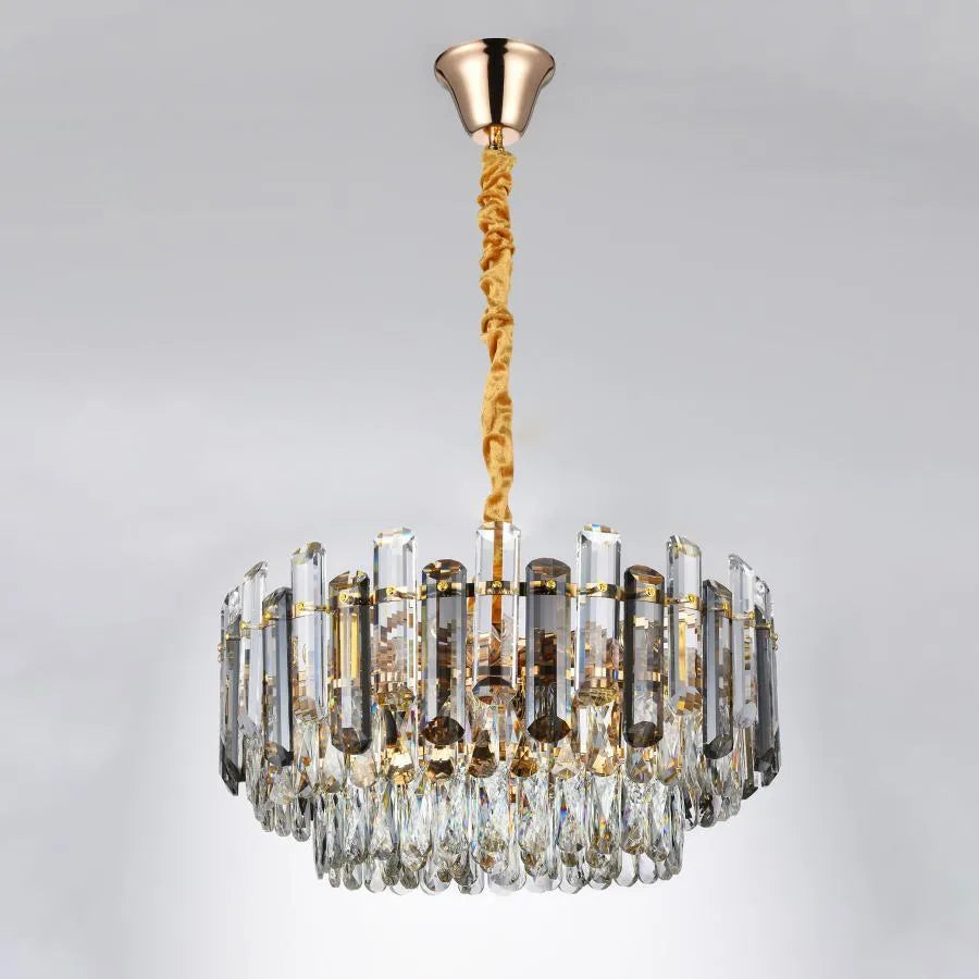 Elros Chandelier 8*E27, Metal and Crystal, Gold 