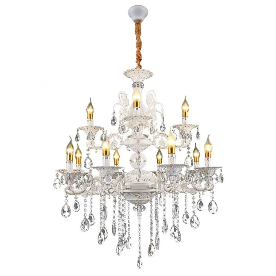 SANSSOUCI Royal Chandelier 12xE14 Metal and Crystal Adjustable Height White and Silver 