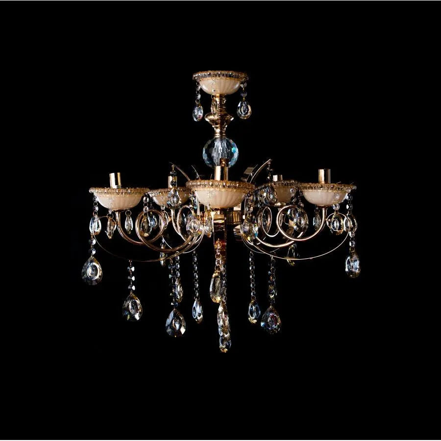 Giala Chandelier, 5*E14, Gold, Metal and Crystal