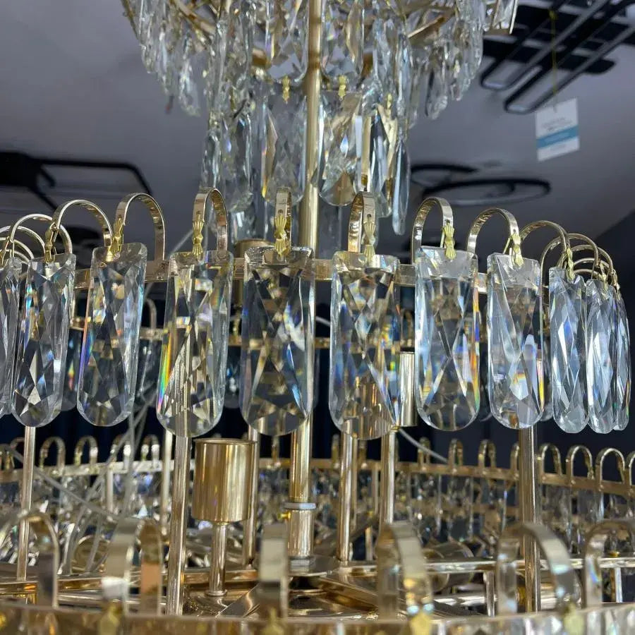 Junnut Chandelier 21*E27, Crystal and Metal, Gold 