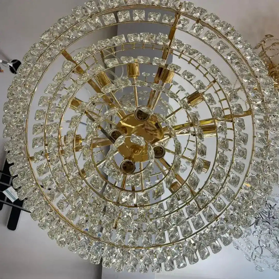 Junnut Chandelier 21*E27, Crystal and Metal, Gold 
