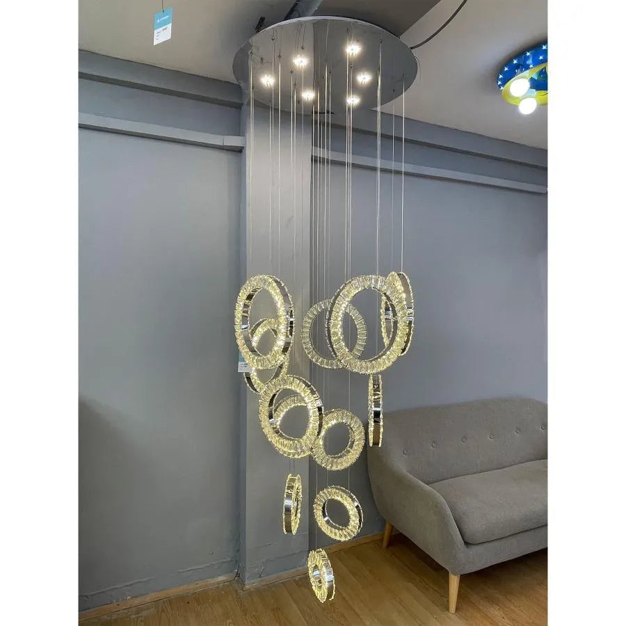 Cindy LED Chandelier, 128W, Metal and Crystal, Silver 