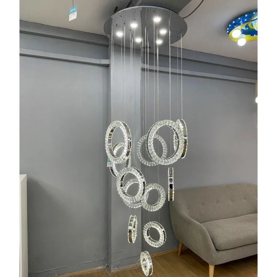 Cindy LED Chandelier, 128W, Metal and Crystal, Silver 