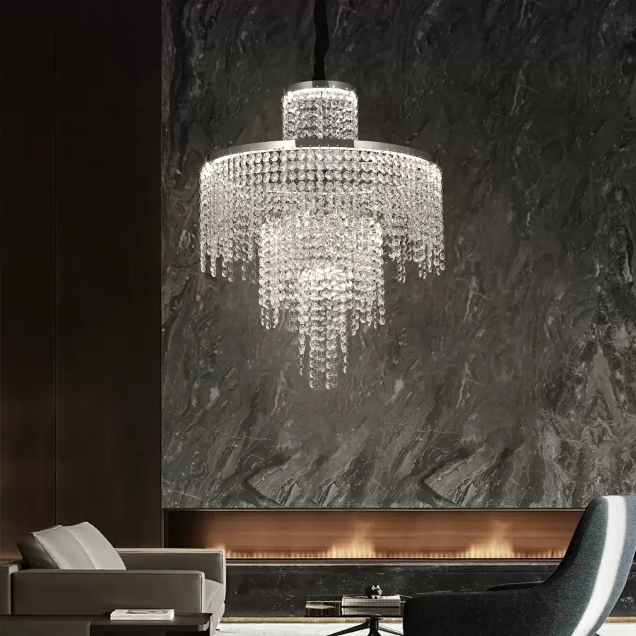 LED Crystal Chandelier with Remote Control Oscar 59W Dimmable Silver