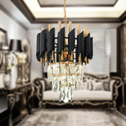 VERSAILLES Petito Crystal Chandelier 3xE14, Diameter 30cm, Shiny Gold and Black, Adjustable Height 
