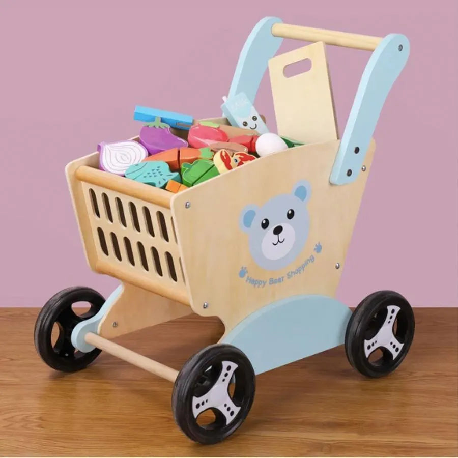 Food Cart, Cream with Blue, 46 Pieces, Wood and Plastic