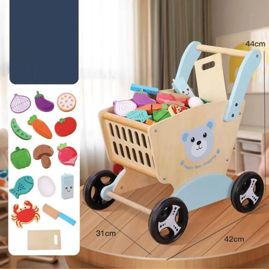 Food Cart, Cream with Blue, 46 Pieces, Wood and Plastic
