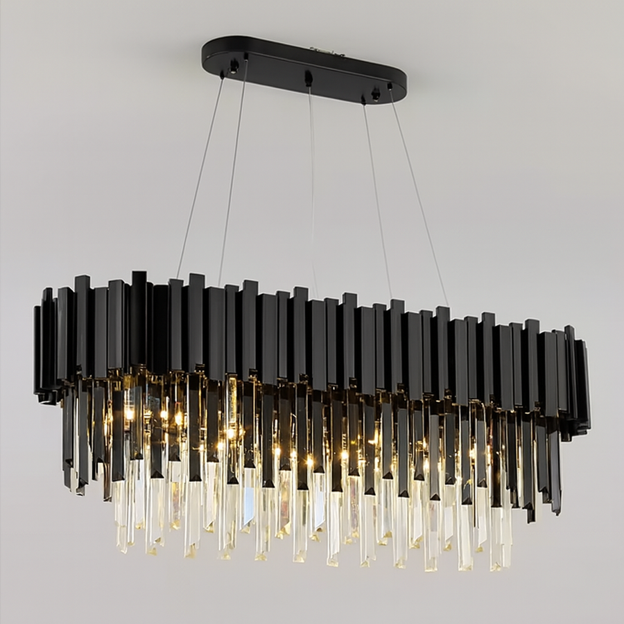 BLOIS Eleganza Crystal Chandelier 8xE27, Diameter 49cm, Black, Adjustable Height
