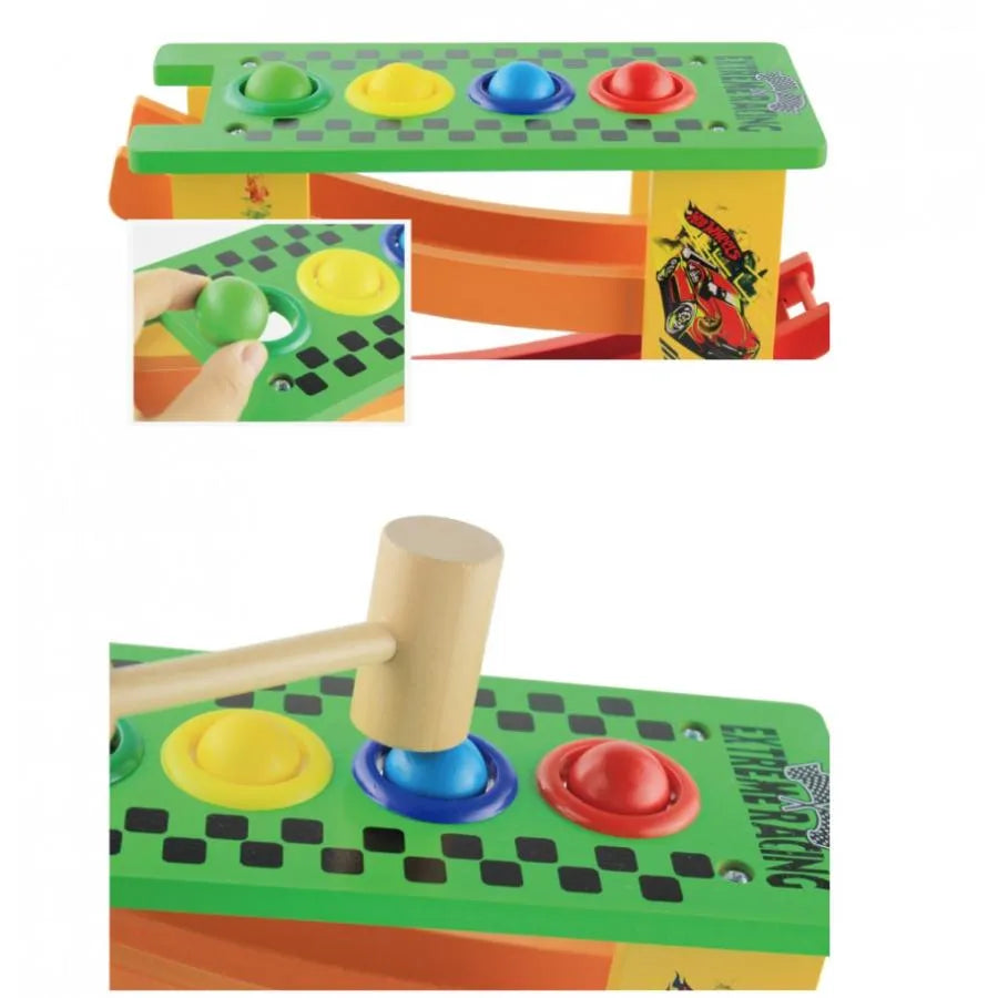 Circuit with Wooden Cars and Ball Hammer