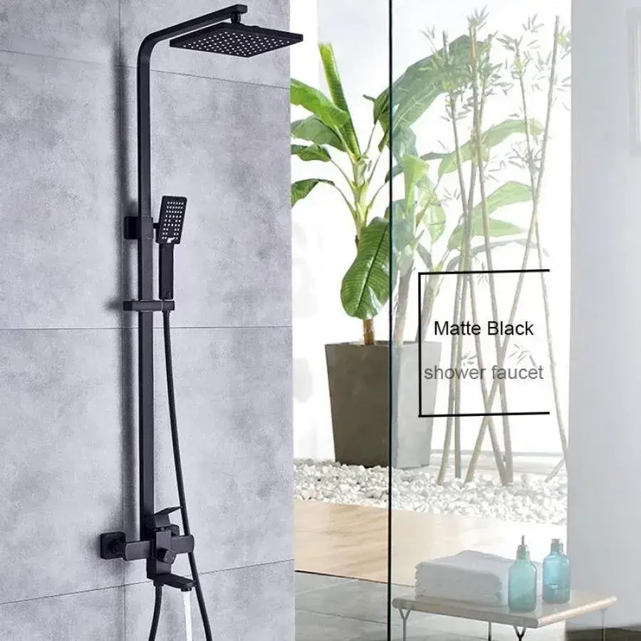 Shower Column, Stainless Steel, Square Head, Rain Effect, 3 Functions, Wall Mounted, Satin Black, Accessories Included, HS007