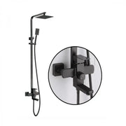 Shower Column, Stainless Steel, Square Head, Rain Effect, 3 Functions, Wall Mounted, Satin Black, Accessories Included, HS007