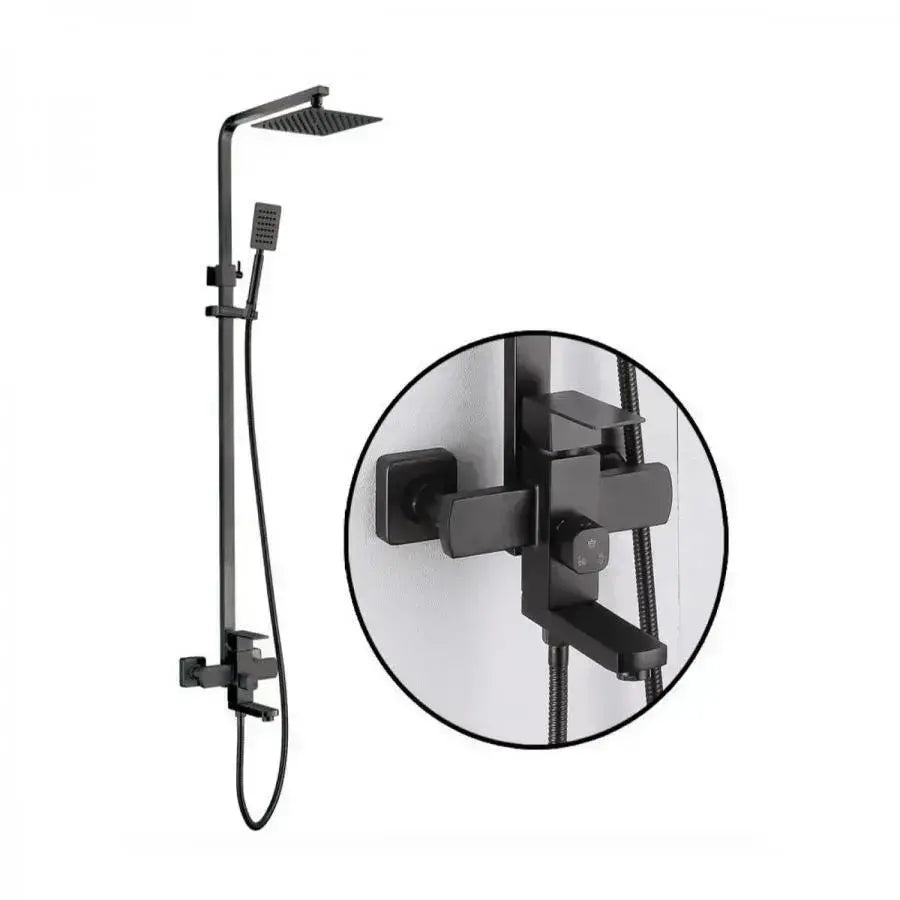Shower Column, Stainless Steel, Square Head, Rain Effect, 3 Functions, Wall Mounted, Satin Black, Accessories Included, HS007