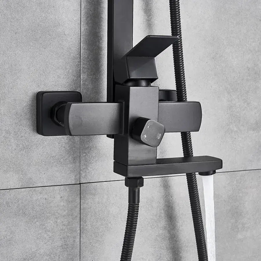 Shower Column, Stainless Steel, Square Head, Rain Effect, 3 Functions, Wall Mounted, Satin Black, Accessories Included, HS007